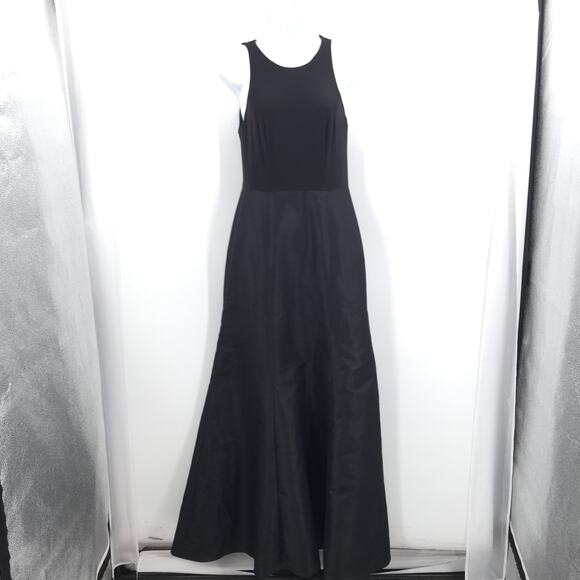 Alfred Sung Fit Flare Maxi Dress Sleeveless Crew Neck Zip Back Black SZ 4 NWT - Picture 3 of 9